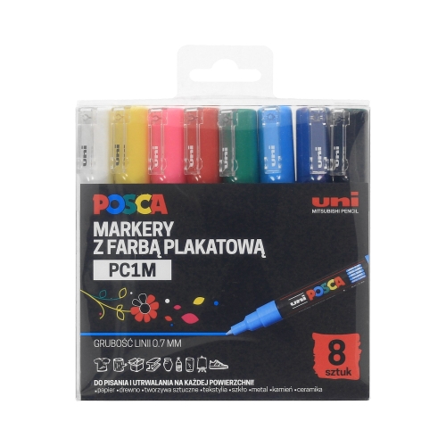 Marker plakatowy 0.7mm 8kol okrągły Posca PC-1M