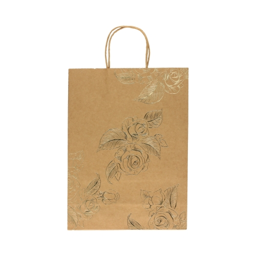Torebki papierowe 33x10x24 złote kwiaty Kraft - 5szt.