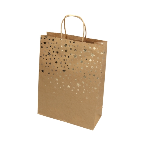 Torebki papierowe 33x10x24 złote gwiazdki Kraft - 5szt.