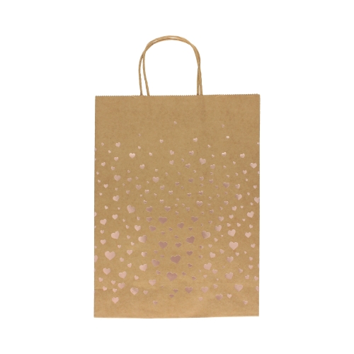 Torebki papierowe 33x10x24 różowe serca Kraft - 5szt.