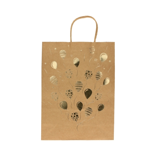 Torebki papierowe 33x10x24 złote balony Kraft - 5szt.