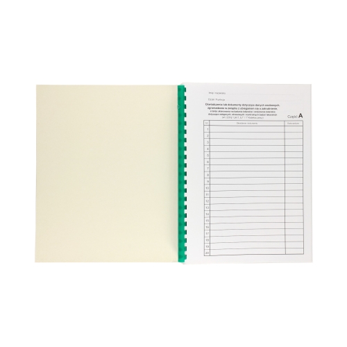 Teczka akta osobowe binda wewnętrzna zielona zadrukowana ABCDE